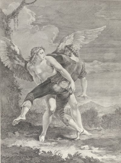 Jakob kæmper med englen, 1730-39. af Pietro Monaco