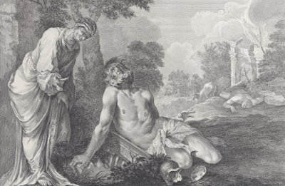 Job irettesat af sin hustru, 1730-39. af Pietro Monaco