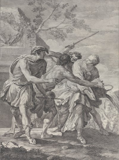 Moses forsvarede Jethros døtre, 1732-50. af Pietro Monaco