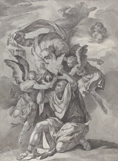Moses modtager lovens tavler fra Gud, der stiger ned fra himlen, fra..., ca. 1730-39. af Pietro Monaco