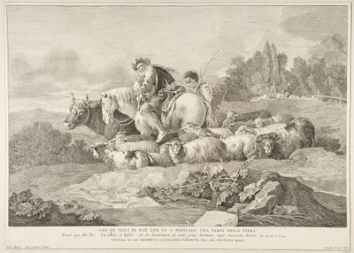 En af Noas sønner, der går for at befolke en del af jorden Uno de figli di Noè c..., 1743-63. af Pietro Monaco