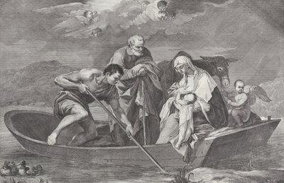 Flugten til Egypten med den hellige familie i en båd, 1730-50. af Pietro Monaco