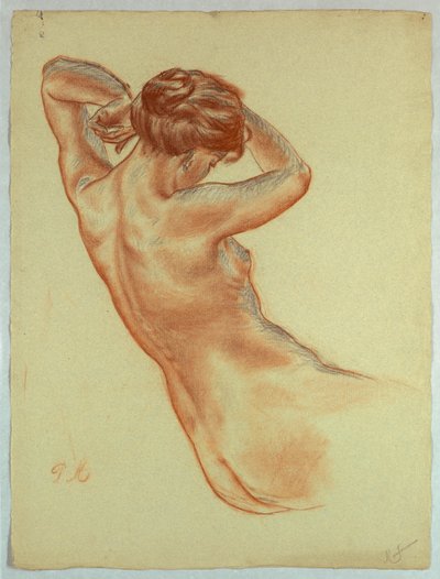 Halvfigur af en siddende nøgen kvinde af Pietro Montana