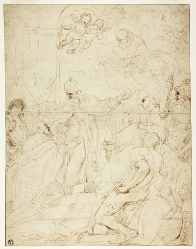Hellig, der viser sig for hersker (recto); Flyvende Putto (verso) af Pietro Novelli