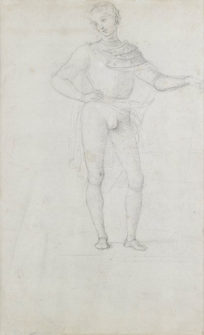 En undersøgelse af en figur i en tilbedelse af magi (sort kridt) af Pietro Perugino