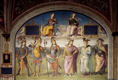 Allegorier om styrke og temperament med seks antikke helte af Pietro Perugino