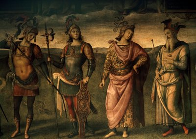 Leonidas Lacedaemonian, Horatius Cocles, Publius Scipio, Athens Perikles, Allegorier om styrke og temperament med seks antikke helte af Pietro Perugino
