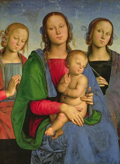 Madonna og barn med St. Catherine og St. Rosa, 1493 (olie på lærred på panel) af Pietro Perugino