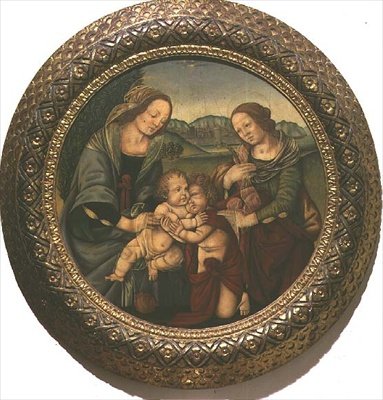 Madonna og barn med St. Elizabeth og spædbarnet St. Johannes Døberen (panel) af Pietro Perugino