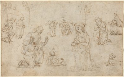 Hyrdernes tilbedelse, ca. 1517 (tegning med pen og blæk) af Pietro Perugino