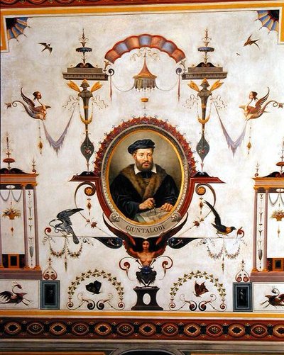 Portræt af Giuntalodi, detalje fra loftet i Sala del Sindaco af Pietro Pezzati