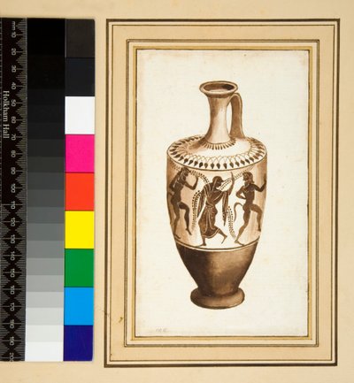 En arkaisk Oinochoe (sort kridt, nogle med pen og brunt blæk. farvet med akvarel) af Pietro Santi Bartoli