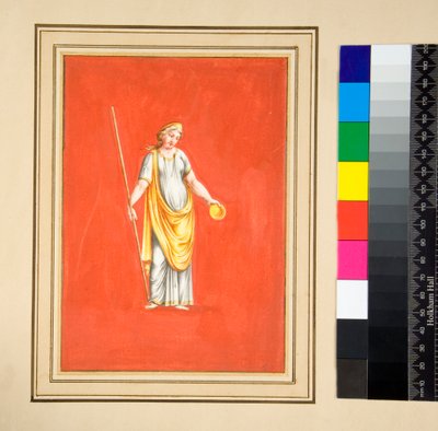 Kvindefigur med stephane (sort kridt, nogle med pen og brunt blæk. farvet med akvarel) af Pietro Santi Bartoli