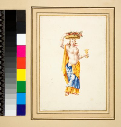 Stort design af en væg med malerier. (sort kridt, nogle med kuglepen og brunt blæk. farvet med akvarel) af Pietro Santi Bartoli