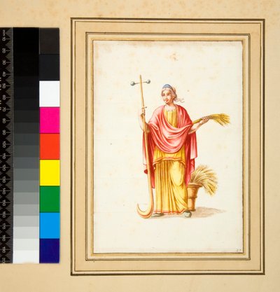 Stort design af en væg med malerier. (sort kridt, nogle med kuglepen og brunt blæk. farvet med akvarel) af Pietro Santi Bartoli