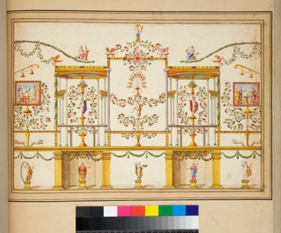 Stort design af en væg med malerier. af Pietro Santi Bartoli