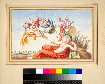 Lunette fra en grav (sort kridt, nogle med pen og brunt blæk. farvet med akvarel) af Pietro Santi Bartoli