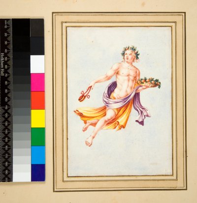 Mandsfigur med bladkrans (sort kridt, nogle med kuglepen og brunt blæk. farvet med akvarel) af Pietro Santi Bartoli