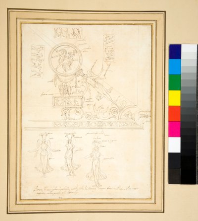 Skitse af en del af en loftfresko (pen) af Pietro Santi Bartoli
