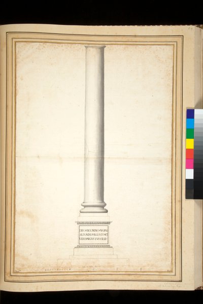 Antoninus Pius søjle vist som restaureret (pen og grå vask) af Pietro Santi Bartoli