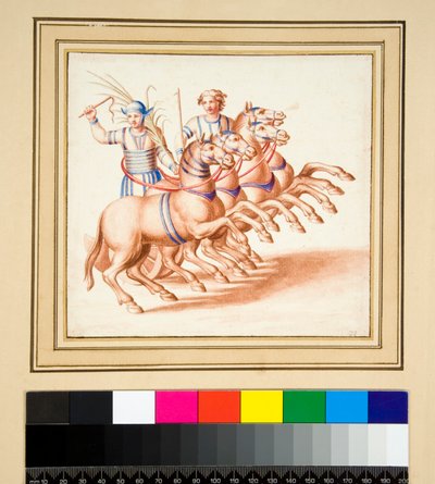 To vognmænd (sort kridt, nogle med pen og brunt blæk. farvet med akvarel) af Pietro Santi Bartoli