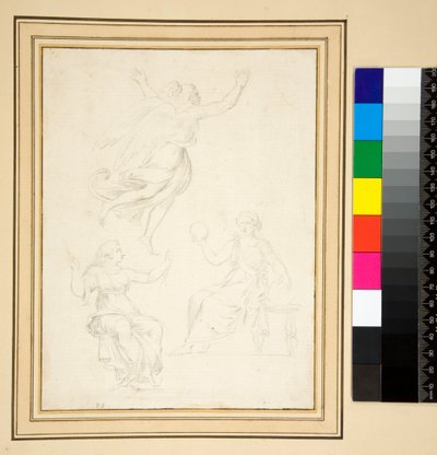 To draperede kvindefigurer siddende (blyant) af Pietro Santi Bartoli