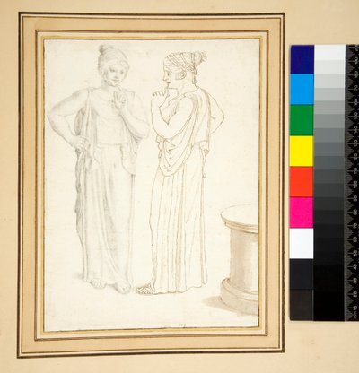 To visninger af en bronzestatuette (pen og blyant) af Pietro Santi Bartoli