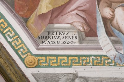 Kunstnerens signatur, Jomfru Marias kroning (fresco) (detaljer på 3496331) af Pietro Sorri
