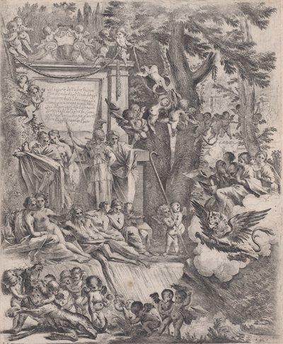 En allegori til ære for kardinal Franciottis ankomst som biskop af Lucca, 1637. af Pietro Testa