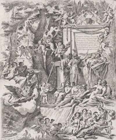 En allegori til ære for kardinal Franciottis ankomst som biskop af Lucca, 1680-1700. af Pietro Testa