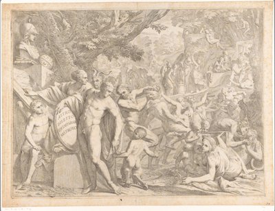 Ung mand med buste af Minerva og dansende satyrer Altro diletto ch