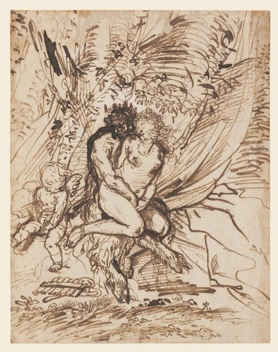 Pan omfavner Venus set af Amor af Pietro Testa