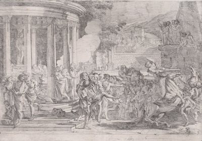 Sinorix båret fra Artemis tempel i et forsøg på at undslippe virkningerne af giften..., ca. 1640. af Pietro Testa