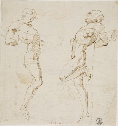 Studier til Tyve på korset (recto), Skitse af figurer (verso) af Pietro Testa