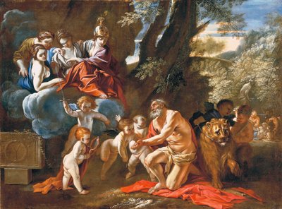 De fire kardinaldyder viser sig for den hellige Hieronymus af Pietro Testa