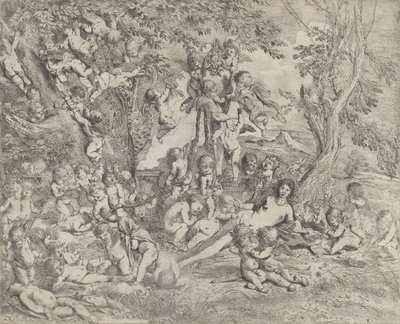 Venus Have, der hviler i midten foran en herm af Pan og omgivet ..., ca. 1631-37. af Pietro Testa