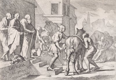 Den fortabte søns afgang, vist ved at stige på en hest, fra en serie på fire..., ca. 1645. af Pietro Testa