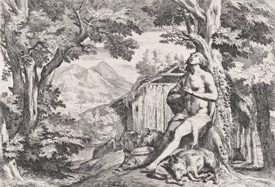 Den fortabte søn blandt svinene, fra en serie på fire tryk, ca. 1645. af Pietro Testa