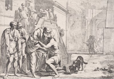 Den fortabte søns tilbagevenden, faderen, der omfavner sin søn, fra en serie,..., ca. 1645. af Pietro Testa