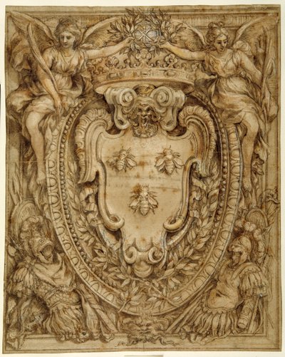 Arms of Don Taddeo Barberini, Principe di Palestrina (pen & blæk med vask og gouache på papir) af Pietro da Cortona
