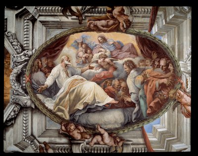 Genopretning af Skt. Philip efter åbenbaring af følgets jomfrufresko af Pietro da Cortona (Peter af Cortona) (1596-1669) 1652 Rom, røde værelse Santa Maria-kirken i Vallicella Italien af Pietro da Cortona
