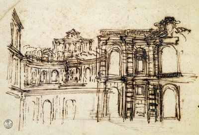 Studie til teater i Palazzo Pitti i Firenze, af Pietro Berrettini kendt som Pietro da Cortona (1596-1669), Italien af Pietro da Cortona