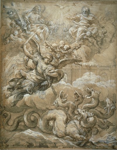 Den hellige treenighed med Sankt Michael, der erobrer dragen, 1666 af Pietro da Cortona