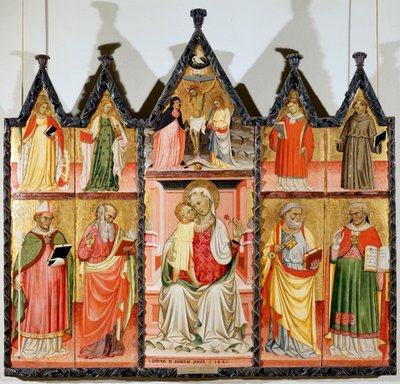 Madonna og barn med hellige polyptykon, ti separate paneler, 1440 af Pietro di Giovanni Lianori