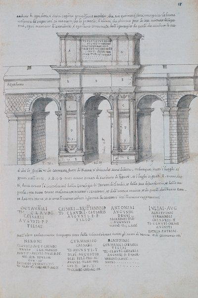 Claudiusbuen i Rom, tegning, fra romerske antikviteter, af Pirro Ligorio (1513-1583) af Pirro Ligorio