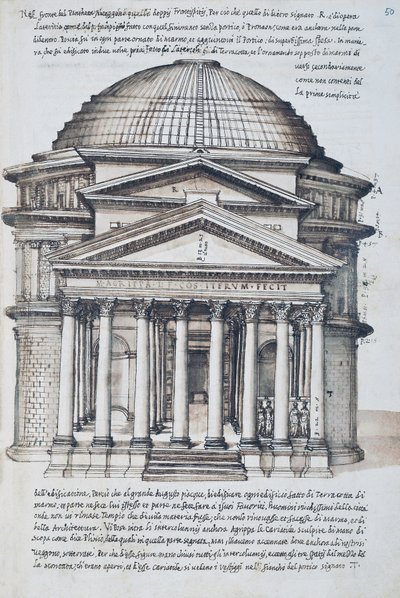 Udsigt over Pantheon i Rom, tegning fra bind XIII af XXX Libri delle Antichita (antikvitetsbøger) af Pirro Ligorio