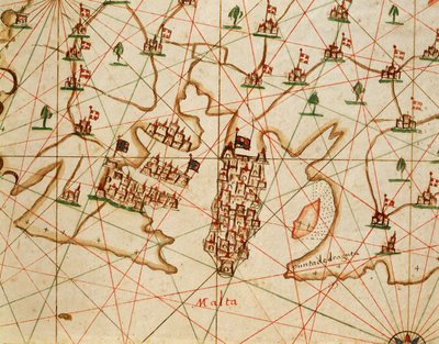 Øen Malta, fra portolan atlas bestående af seks søkort, af Placido Caloiro og Francesco Oliva, Parchment. 1646. af Placido Caloiro e Oliva