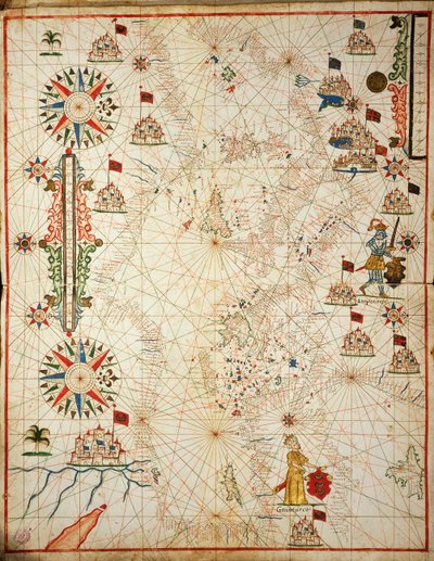 Middelhavet, fra portolan-atlas med seks søkort, af Placido Caloiro og Francesco Oliva, Parchment. 1646. af Placido Caloiro e Oliva