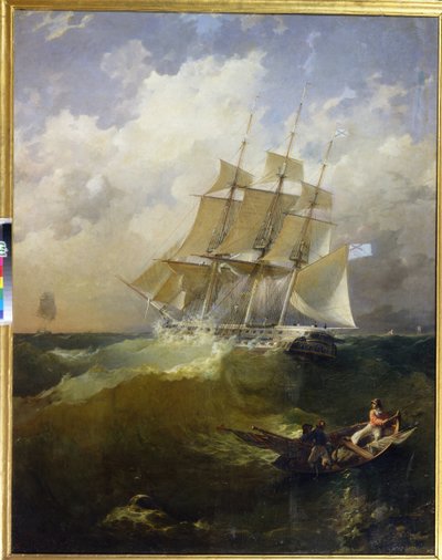 44-kanon fregatten, Aurora ("44-kanon fregat Aurora") - Maleri af Platon Timofeyevich Borispolets (1805-1880), olie på lærred af Platon Timofeyevich Borispolets