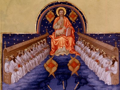 Sankt Johannes a Patmos. "" Miniature i "" Hertugen af Berrys meget rige timer"" af Pol De Limburg (1400-tallet). Chantilly, Musee Conde af Pol de Limbourg